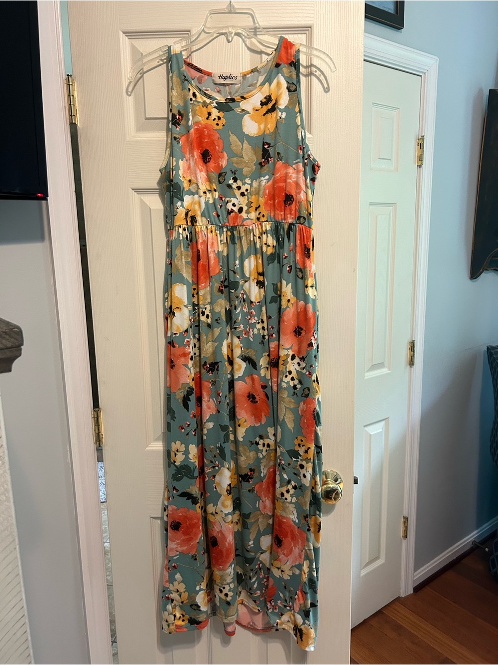 Haptics Sleeveless Floral Maxi Dress in Teal and Coral